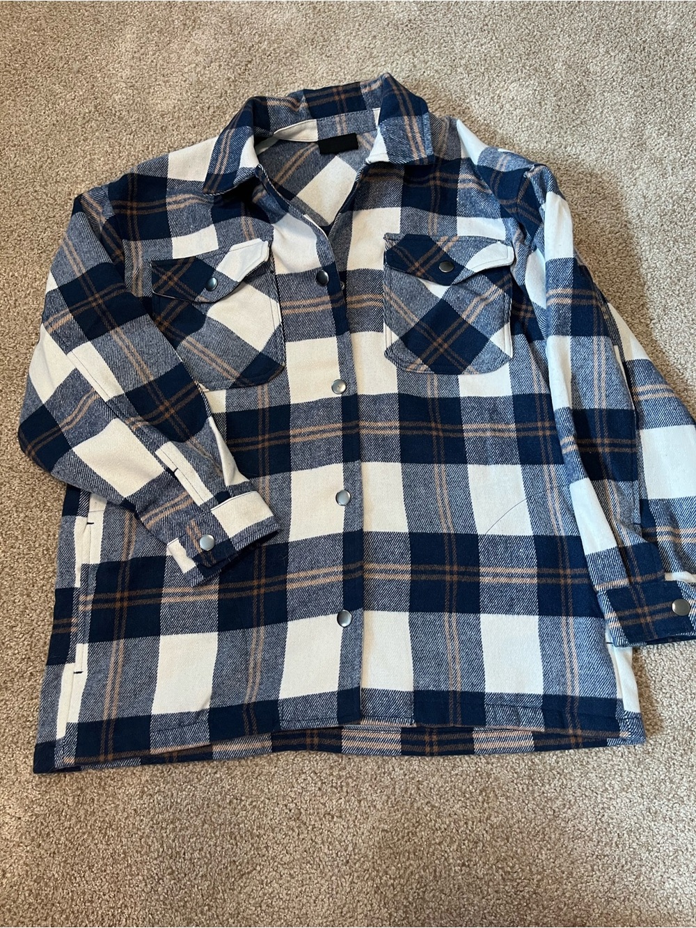 blue outerwear snap-button flannel